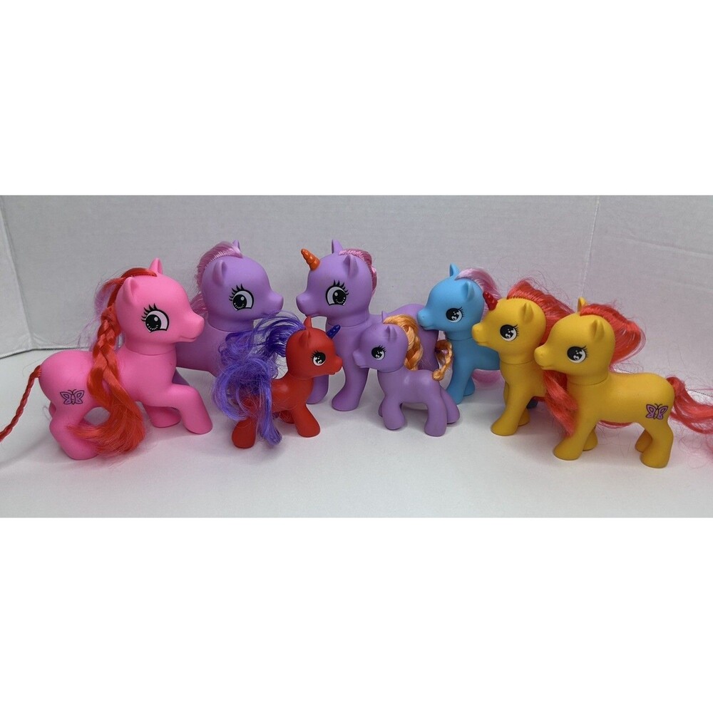 Lot of 8 Colorful Pony Unicorn Figures Toy Horses Dollhouse Fantasy Kids Toys